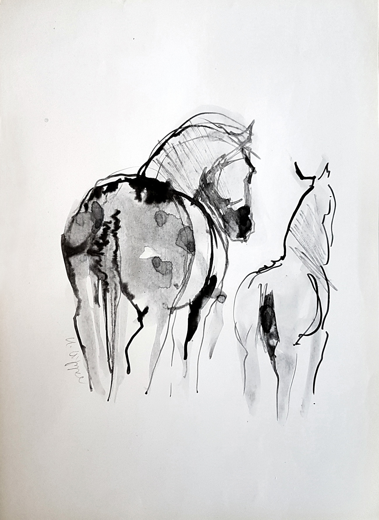rysunek Paper Horses, konie, oryginał, szkic
