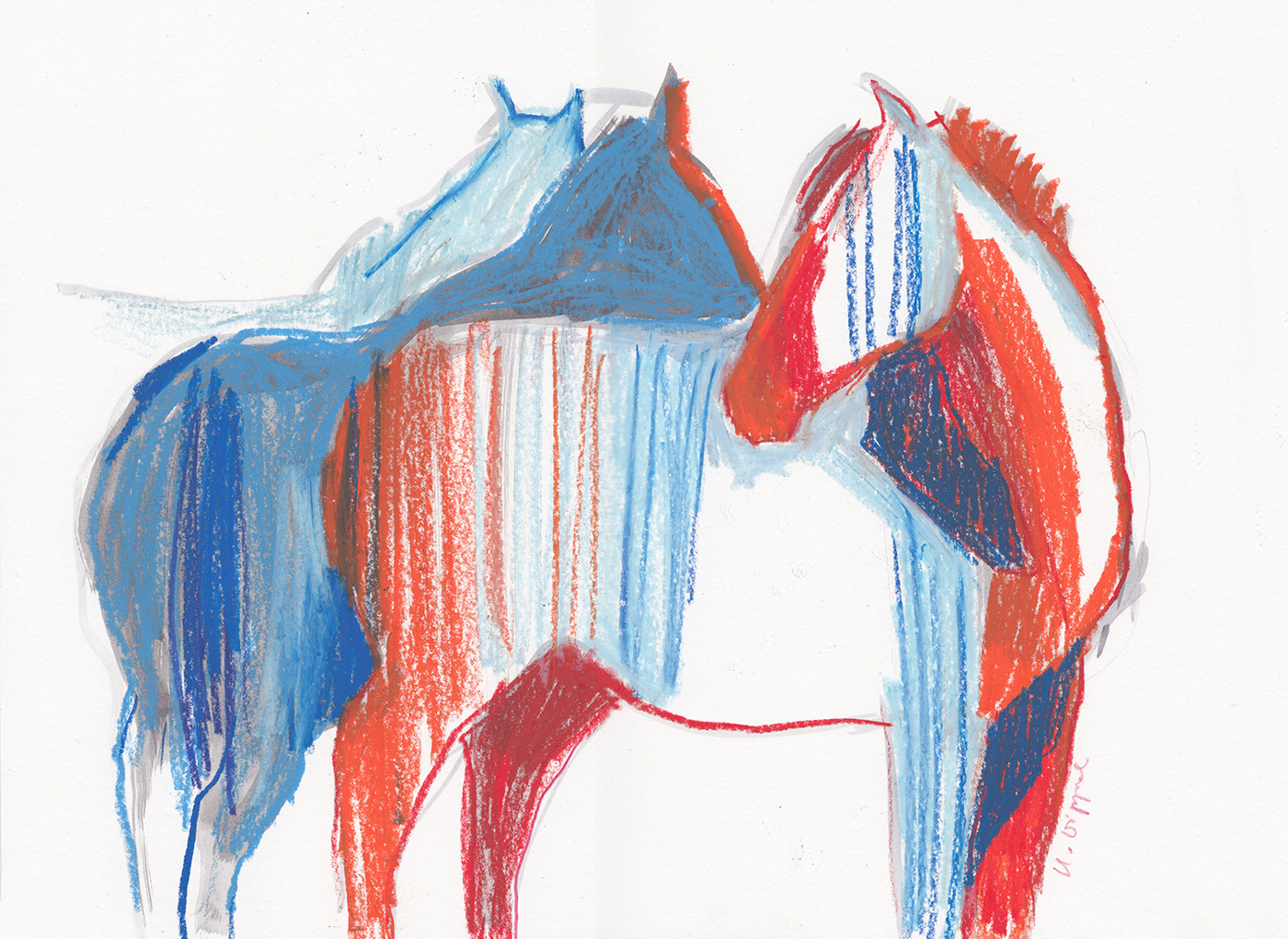 Trzy pasiaste pony - szkic oryginalny, Paper Horses